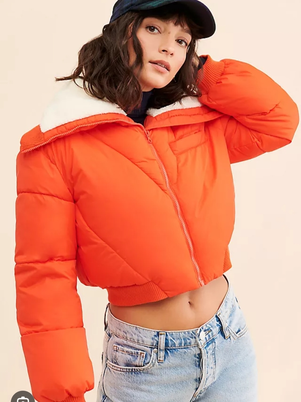 Women's Orange Sherpa-Lined Puffer Jacket